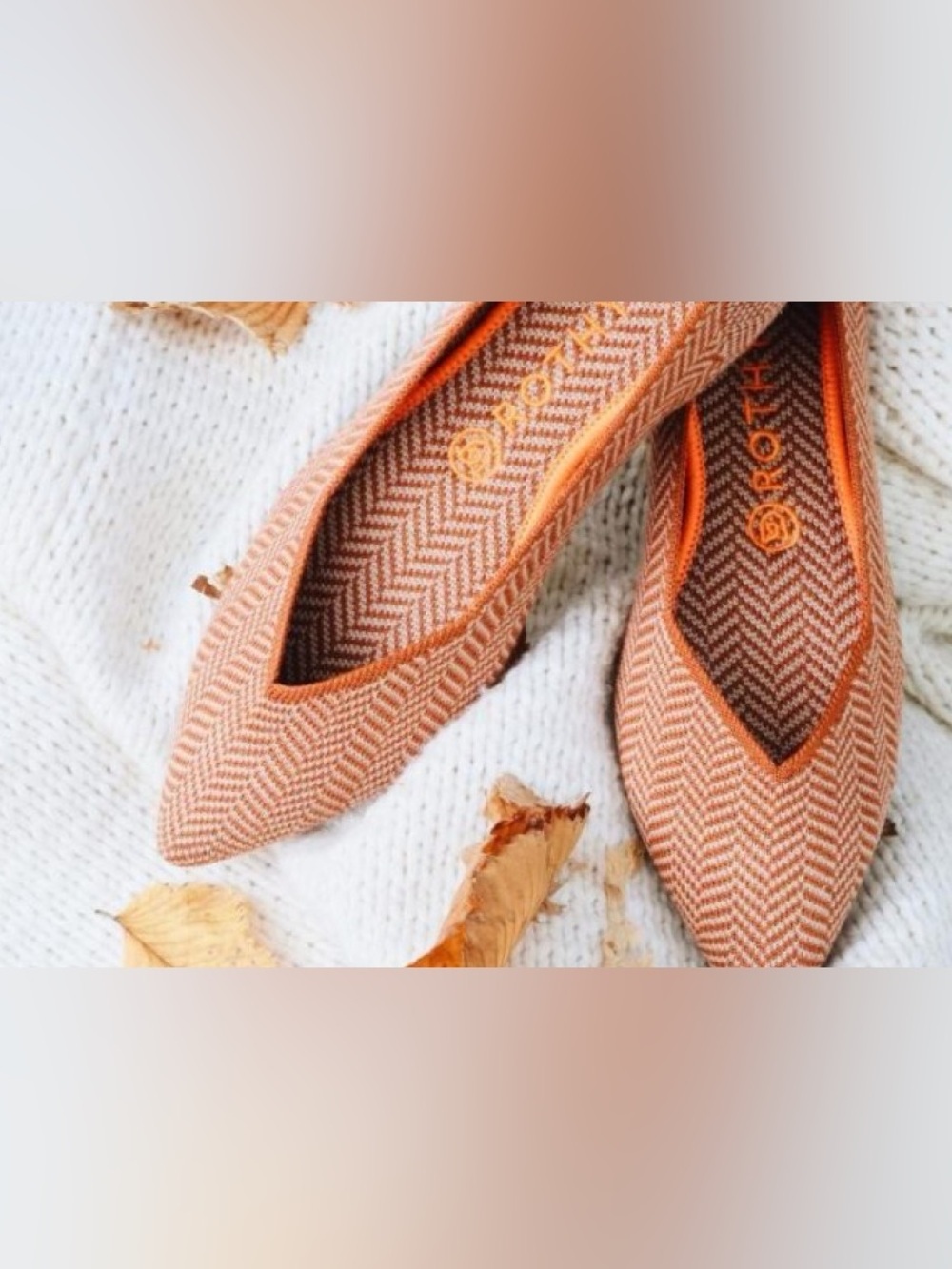Rothy's Herringbone The Point Flats Size 7.5 Orange Brown